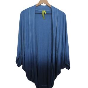 Green Dragon Womens Sz L Light Dark Blue Ombre Open Front Cardigan Stretchy Soft